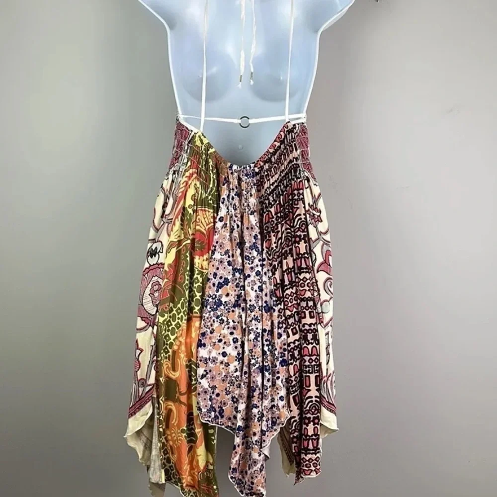Free People Patchwork Asymmetrical Maxi Dress - Cream, Pink, Orange, Green, Blue
